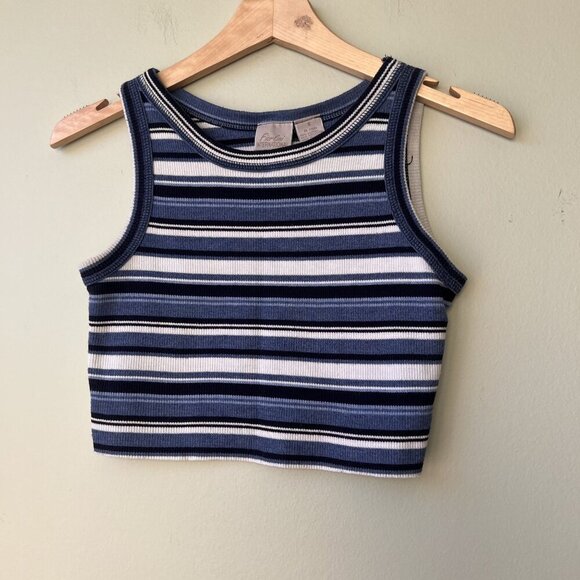 Striped Sleeveless Tank Top Blue & White Cotton Polyester Size S‎ - Picture 1 of 2